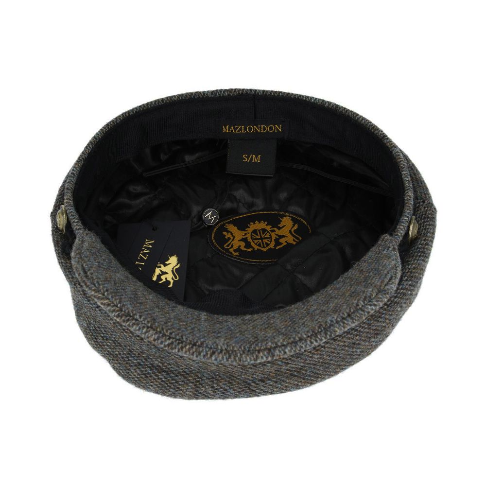 Classic Breton Sailor Cap 100% Wool Tweed Fisherman Hat Men's Gold Anchor Button