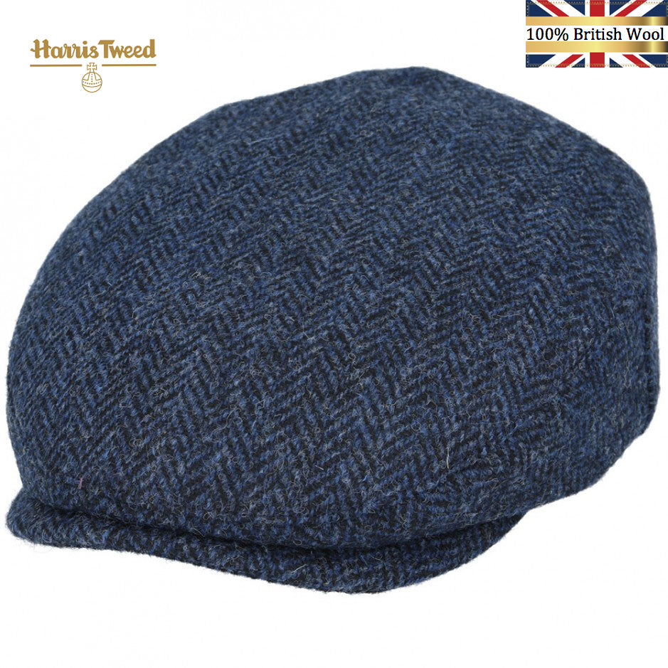 Gladwin Bond Harris Herringbone Wool Flat Cap – Navy