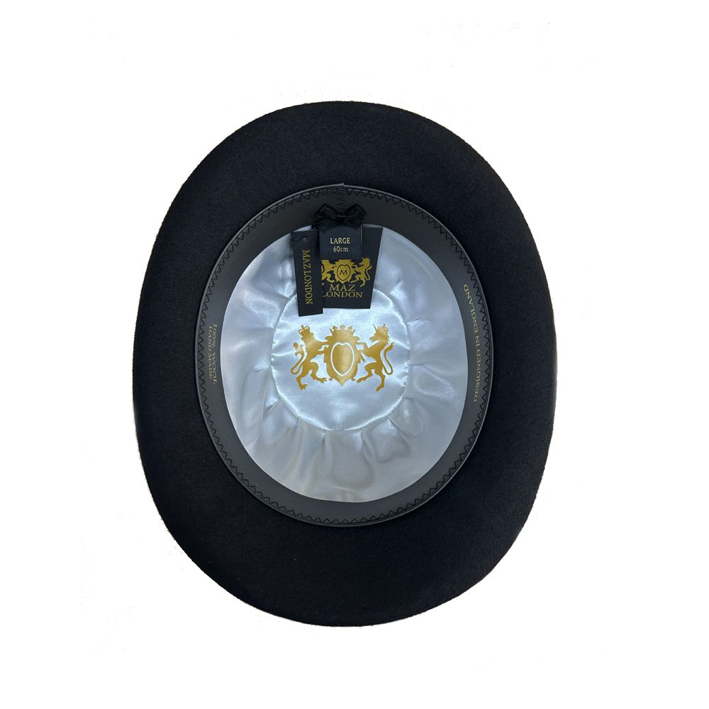 Bowler Hat in Classic Wool Felt - Satin Lined & Removable Feather Trim Fedora