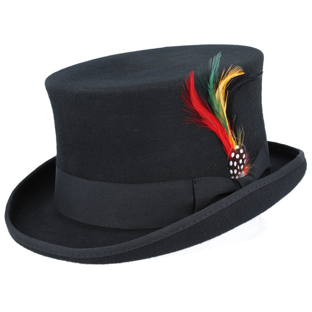 Dapper Wool Felt Top Hat Classic Formal Wear with Removable Feather Steampunk
