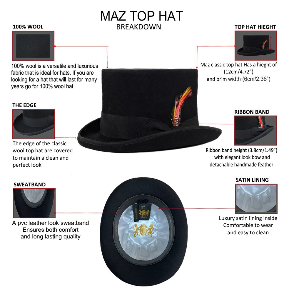Dapper Wool Felt Top Hat Classic Formal Wear with Removable Feather Steampunk