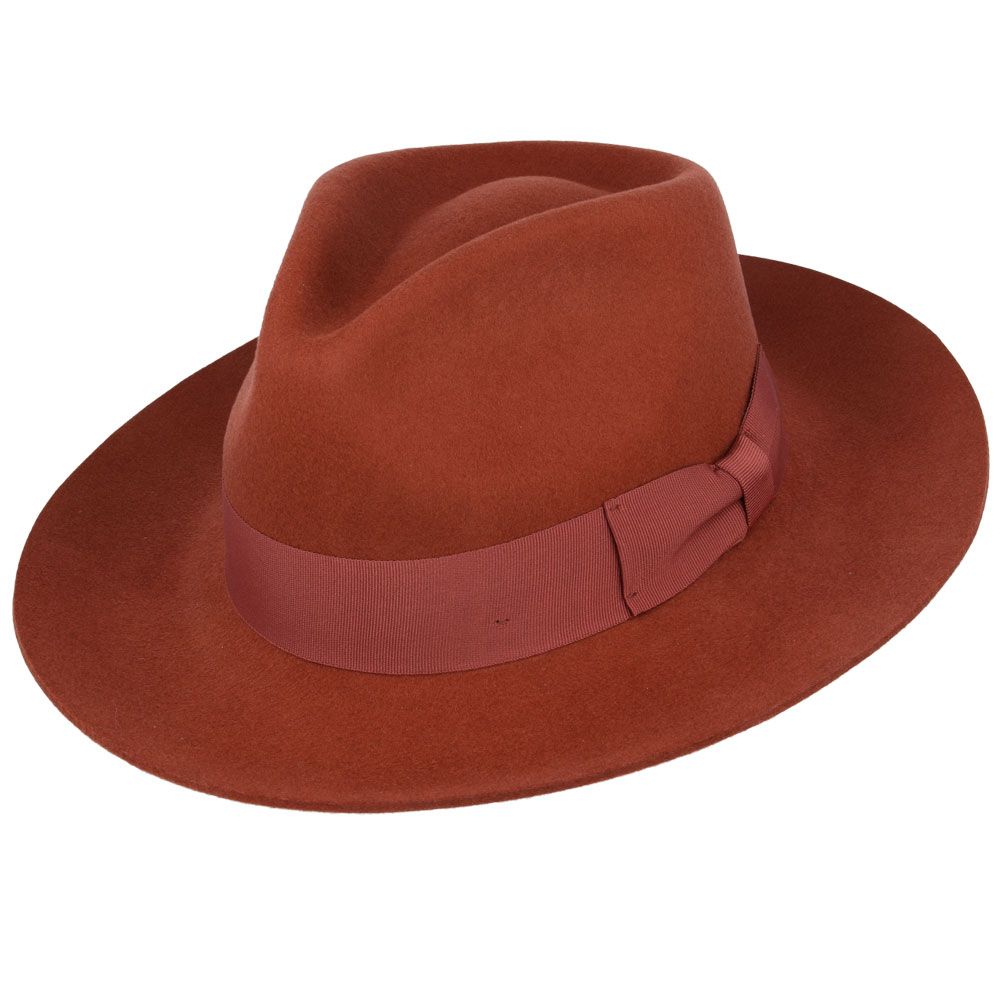 Stiff Snap Brim Fedora 100% Wool Felt Gladwin Bond Classic Dress Hat & Grosgrain