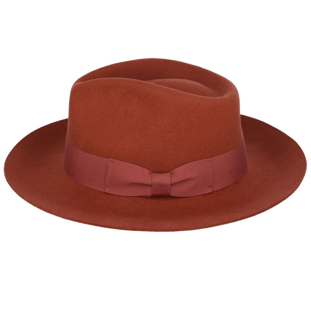 Stiff Snap Brim Fedora 100% Wool Felt Gladwin Bond Classic Dress Hat & Grosgrain