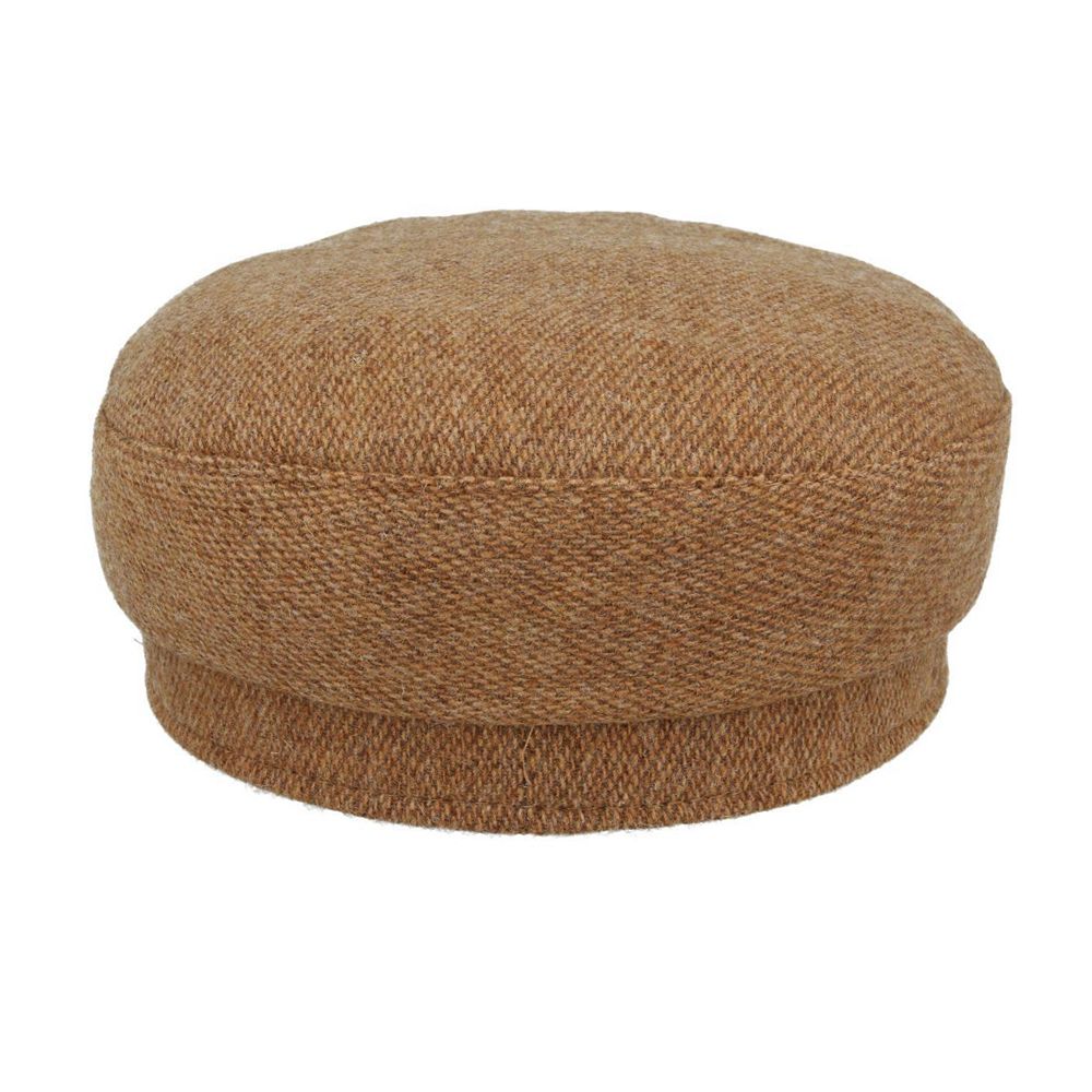 Classic Breton Sailor Cap 100% Wool Tweed Fisherman Hat Men's Gold Anchor Button