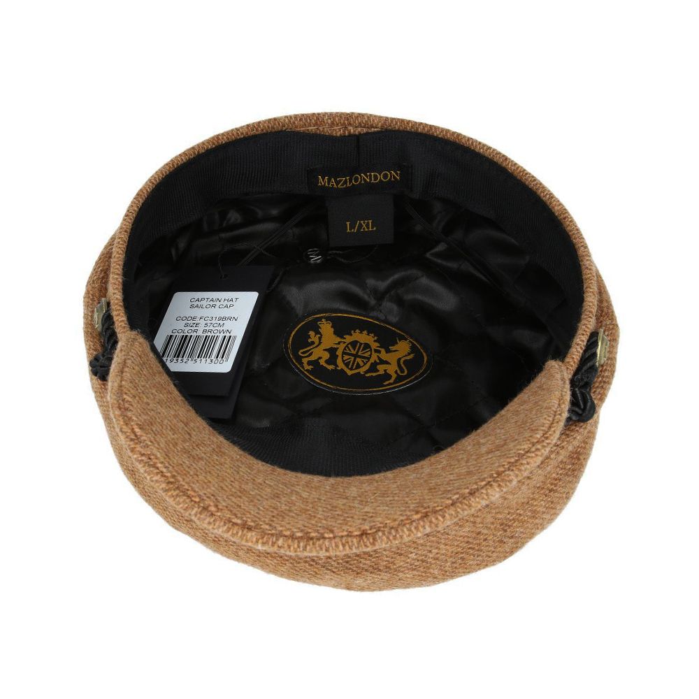 Classic Breton Sailor Cap 100% Wool Tweed Fisherman Hat Men's Gold Anchor Button