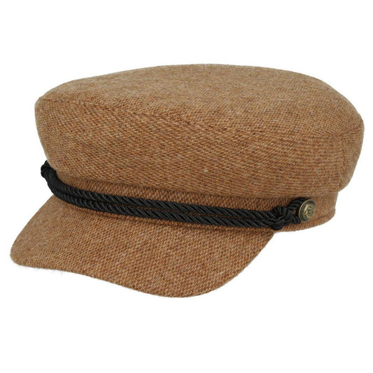 Classic Breton Sailor Cap 100% Wool Tweed Fisherman Hat Men's Gold Anchor Button