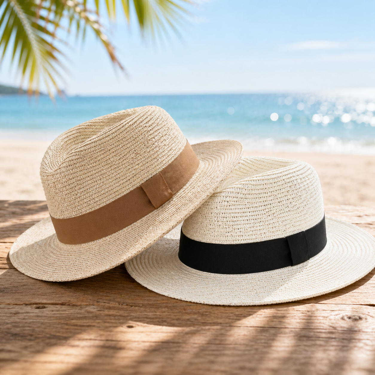 Summer Straw Fedora Hat Wide Brim Lightweight Packable Sun Hat for Beach Travel