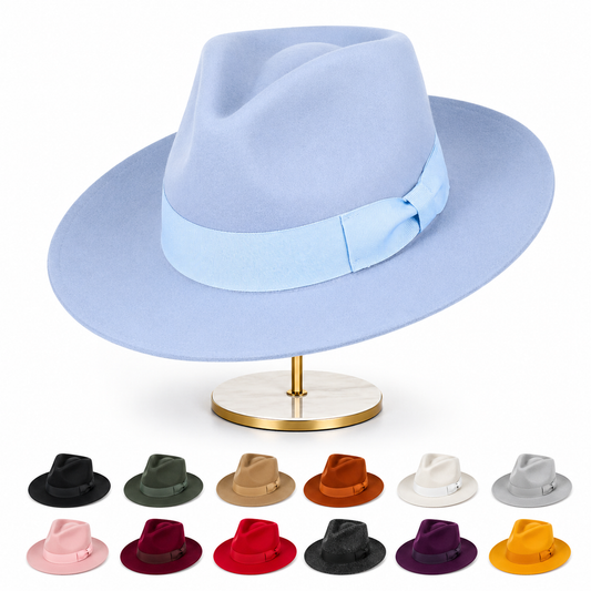 Stiff Snap Brim Fedora 100% Wool Felt Gladwin Bond Classic Dress Hat & Grosgrain
