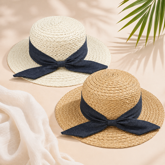 Women Straw Pork Pie Hat Summer Beach Sun Hat Adjustable One Size 55-59cm
