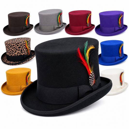 Dapper Wool Felt Top Hat Classic Formal Wear with Removable Feather Steampunk