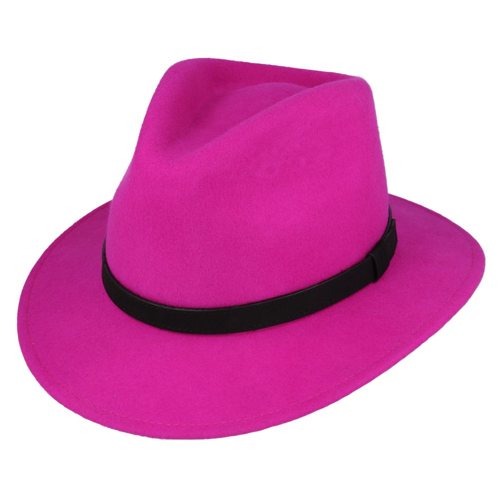 Fedora Hat - Crushable Wool Felt Fedora With Leather Band perfect quality