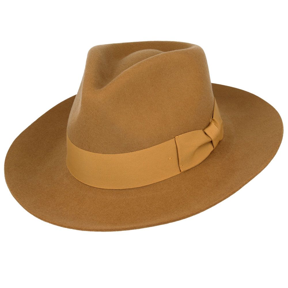 Stiff Snap Brim Fedora 100% Wool Felt Gladwin Bond Classic Dress Hat & Grosgrain