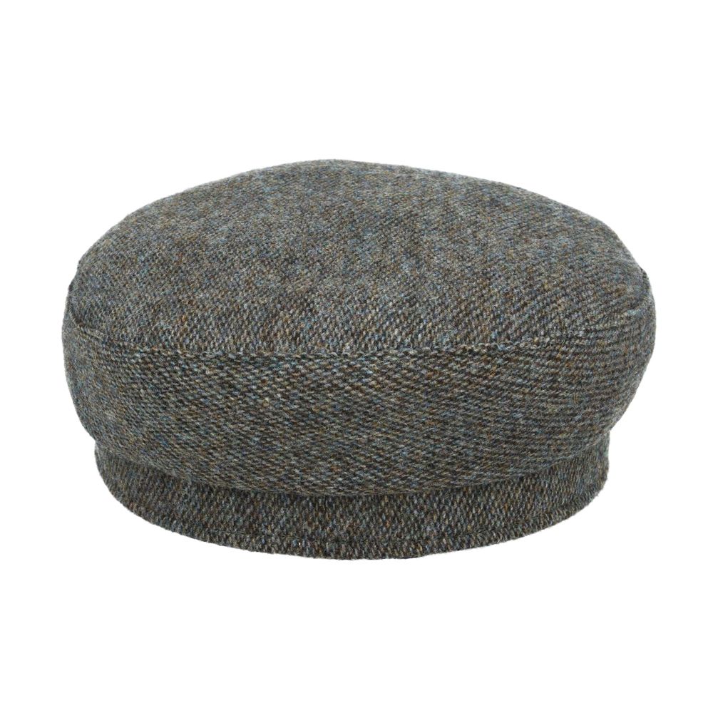 Classic Breton Sailor Cap 100% Wool Tweed Fisherman Hat Men's Gold Anchor Button