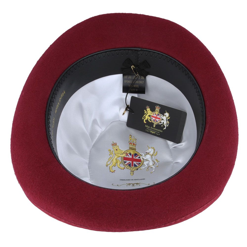Bowler Hat in Classic Wool Felt - Satin Lined & Removable Feather Trim Fedora