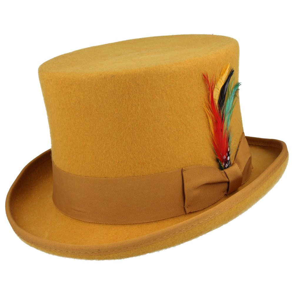 Dapper Wool Felt Top Hat Classic Formal Wear with Removable Feather Steampunk
