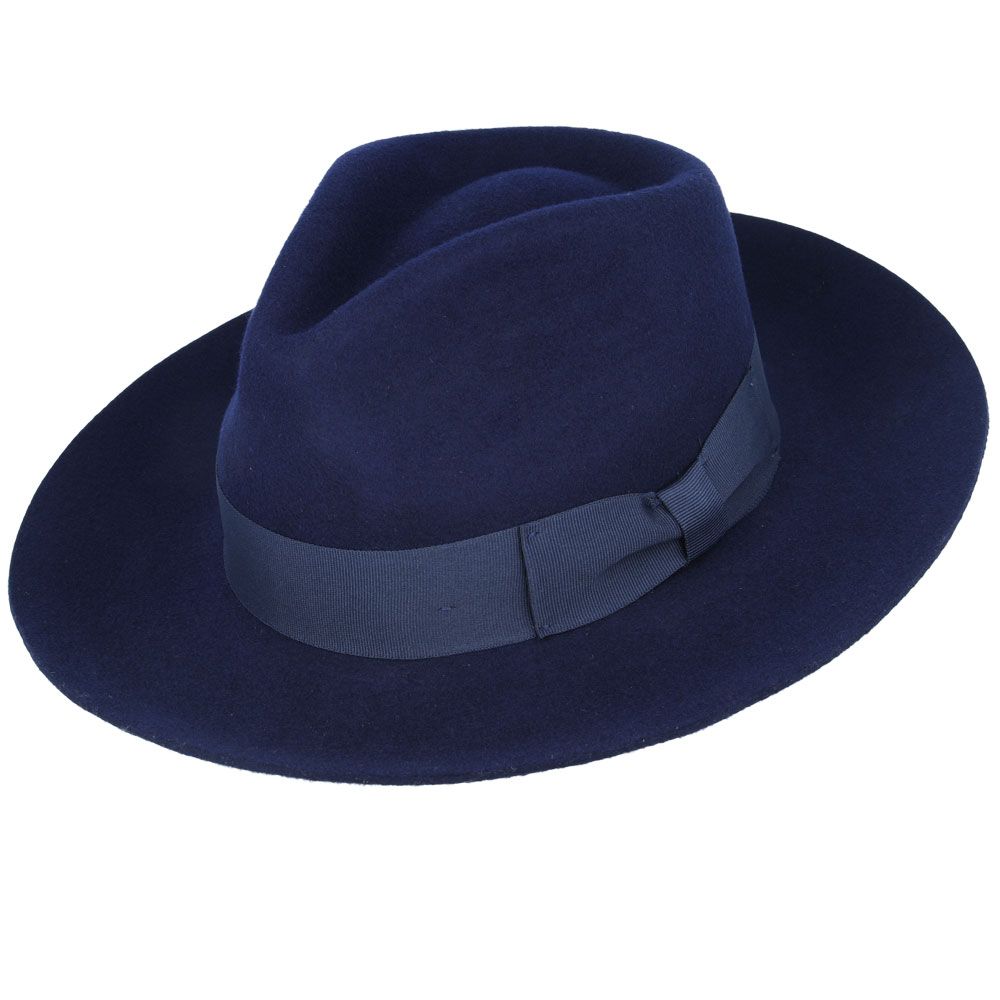 Stiff Snap Brim Fedora 100% Wool Felt Gladwin Bond Classic Dress Hat & Grosgrain