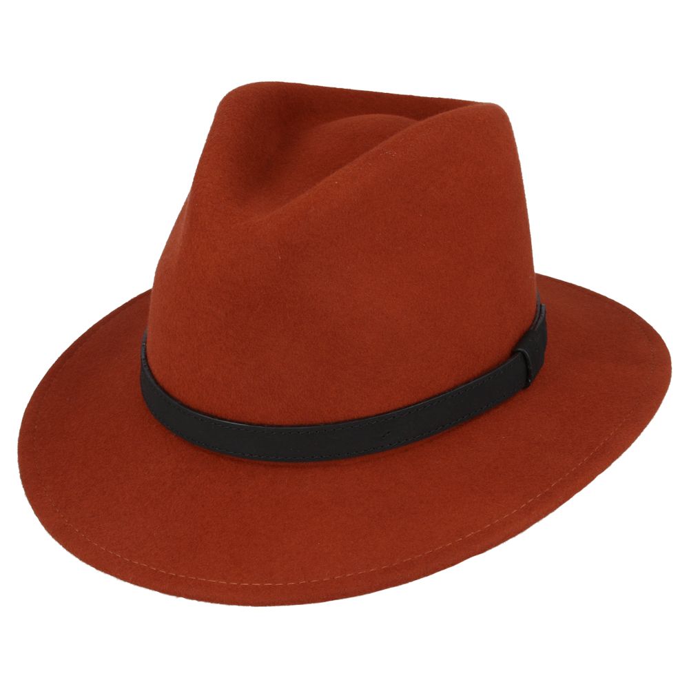 Fedora Hat - Crushable Wool Felt Fedora With Leather Band perfect quality