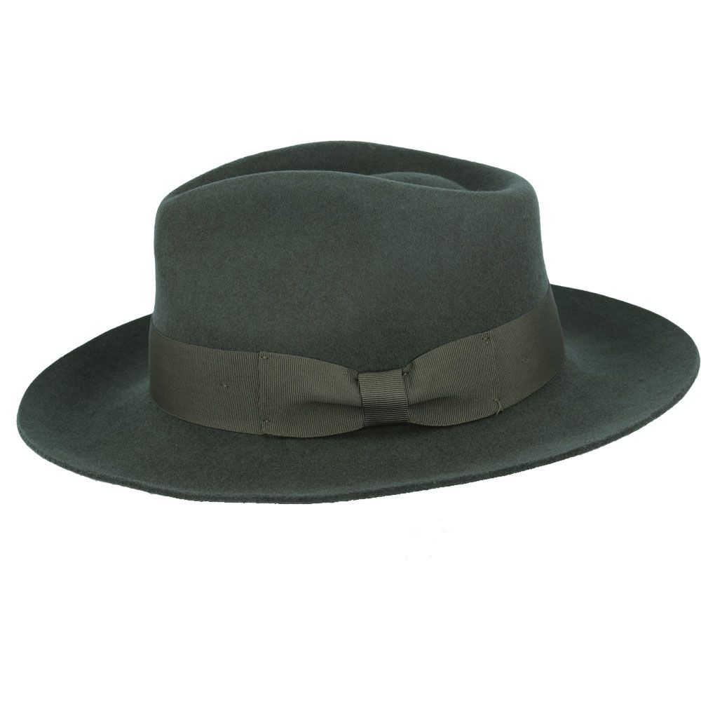 Stiff Snap Brim Fedora 100% Wool Felt Gladwin Bond Classic Dress Hat & Grosgrain