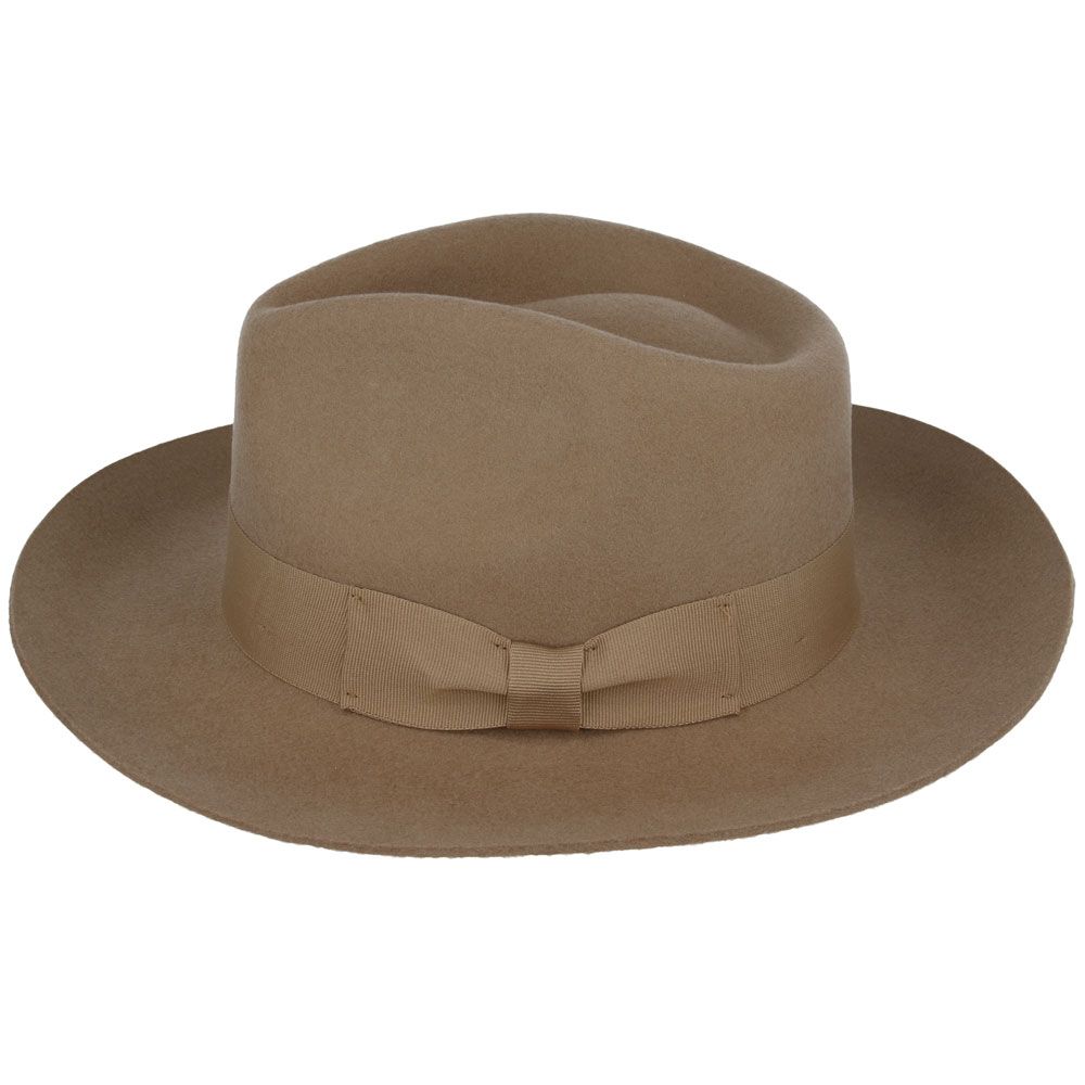 Stiff Snap Brim Fedora 100% Wool Felt Gladwin Bond Classic Dress Hat & Grosgrain