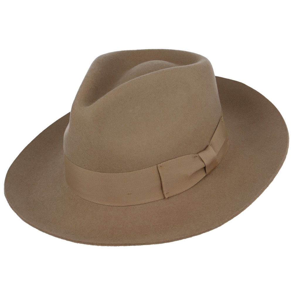 Stiff Snap Brim Fedora 100% Wool Felt Gladwin Bond Classic Dress Hat & Grosgrain