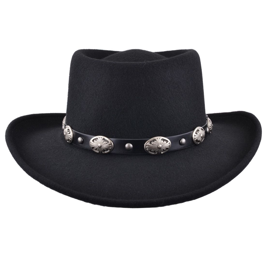 Gambler Crushable Wool Felt Hat Black Western Wide Brim Buckle Band Fedora style