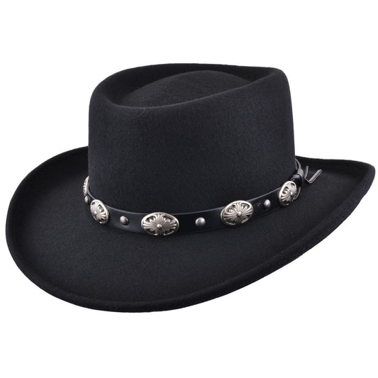 Gambler Crushable Wool Felt Hat Black Western Wide Brim Buckle Band Fedora style