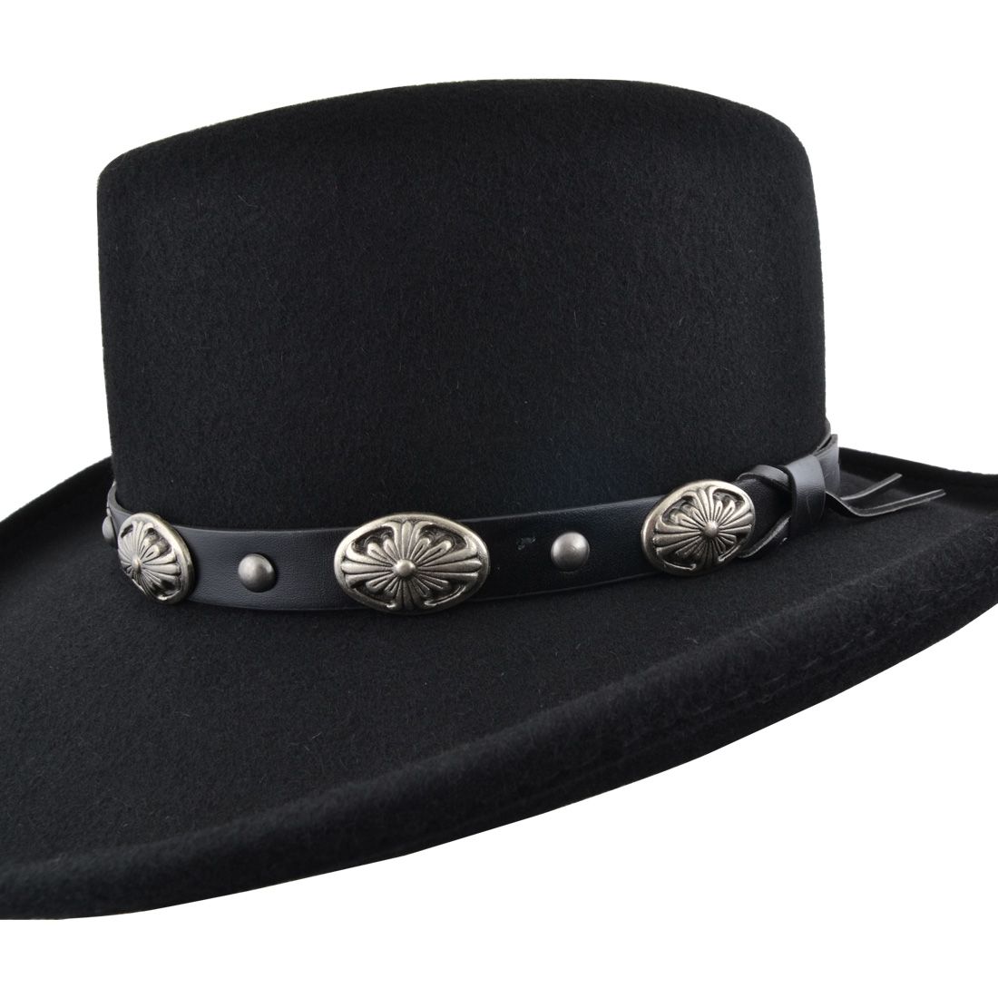 Gambler Crushable Wool Felt Hat Black Western Wide Brim Buckle Band Fedora style