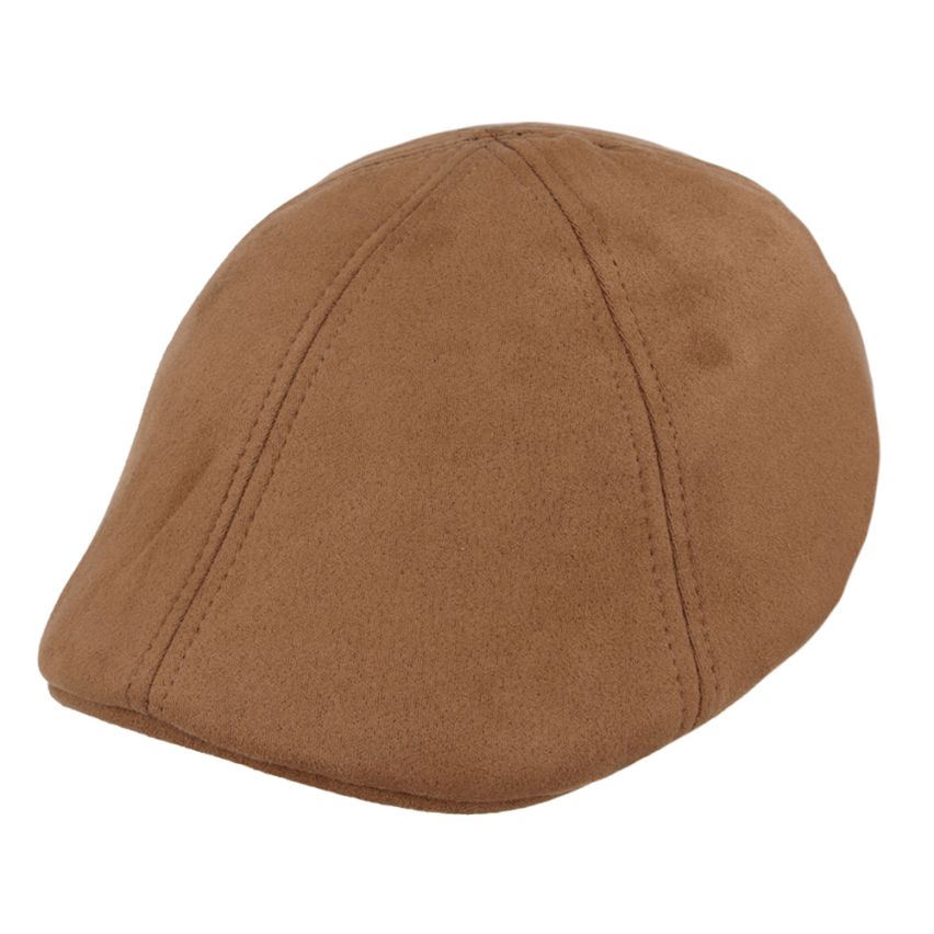 Suede Duckbill Peaky Blinder Flat Cap 6-Panel Quilted Lining & Elastic Sweatband