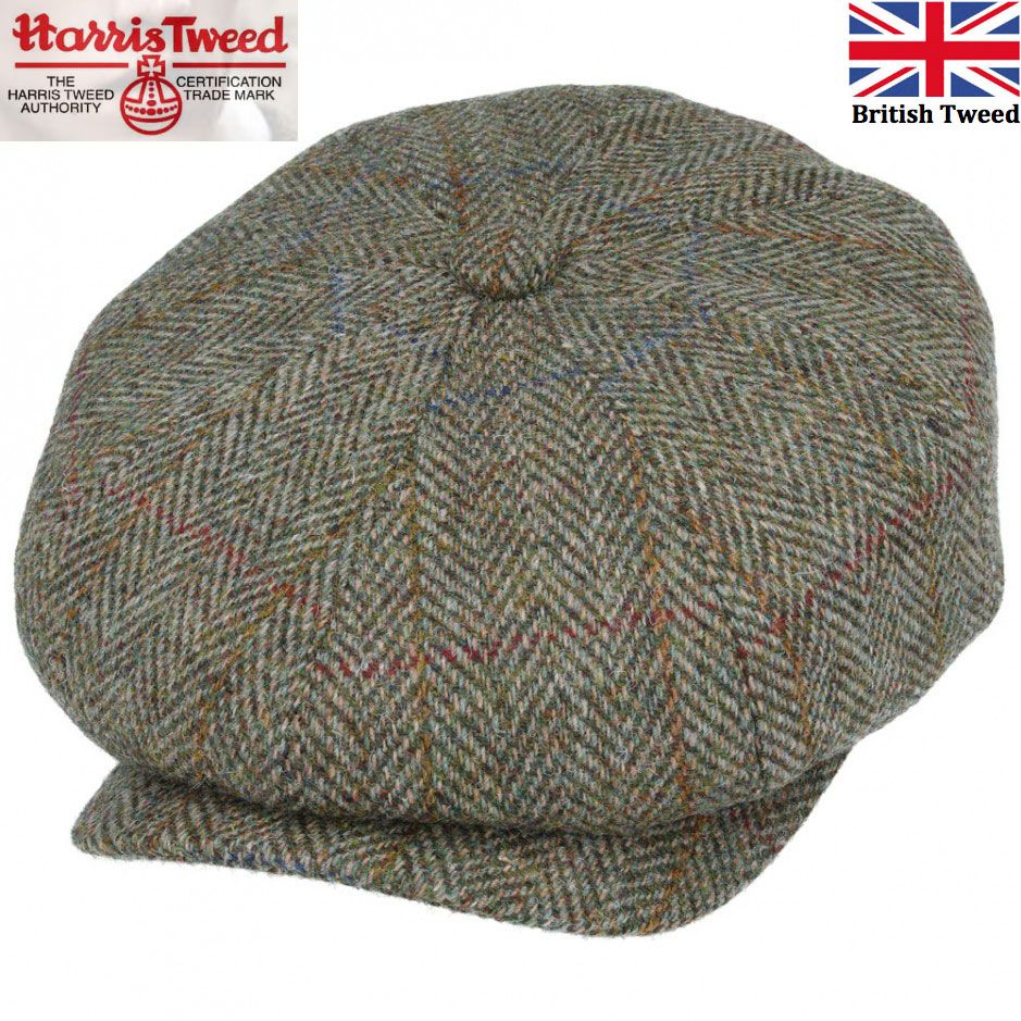 Gladwin Bond Harris Tweed Wool Newsboy Cap – Green