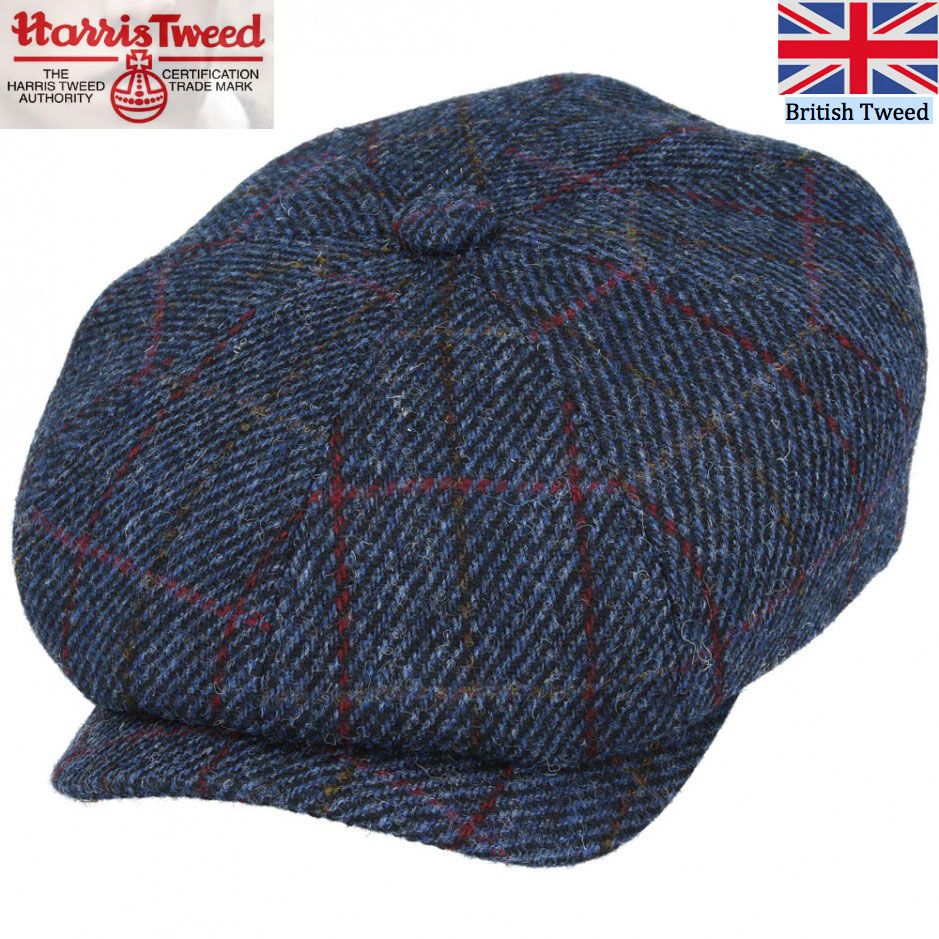 Gladwin Bond Navy Hat, 100% Wool Newsboy Flat Caps Harris Tweed, Baker Boy Cap