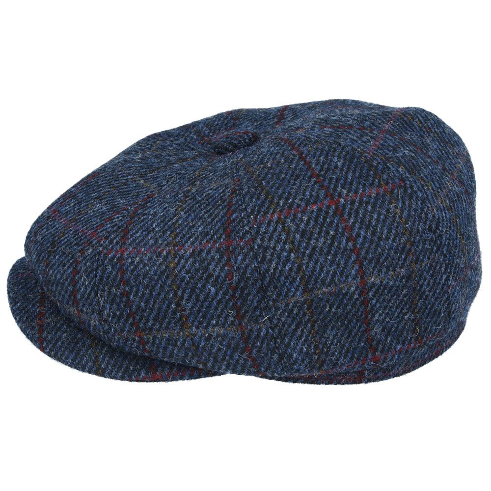 Gladwin Bond Navy Hat, 100% Wool Newsboy Flat Caps Harris Tweed, Baker Boy Cap