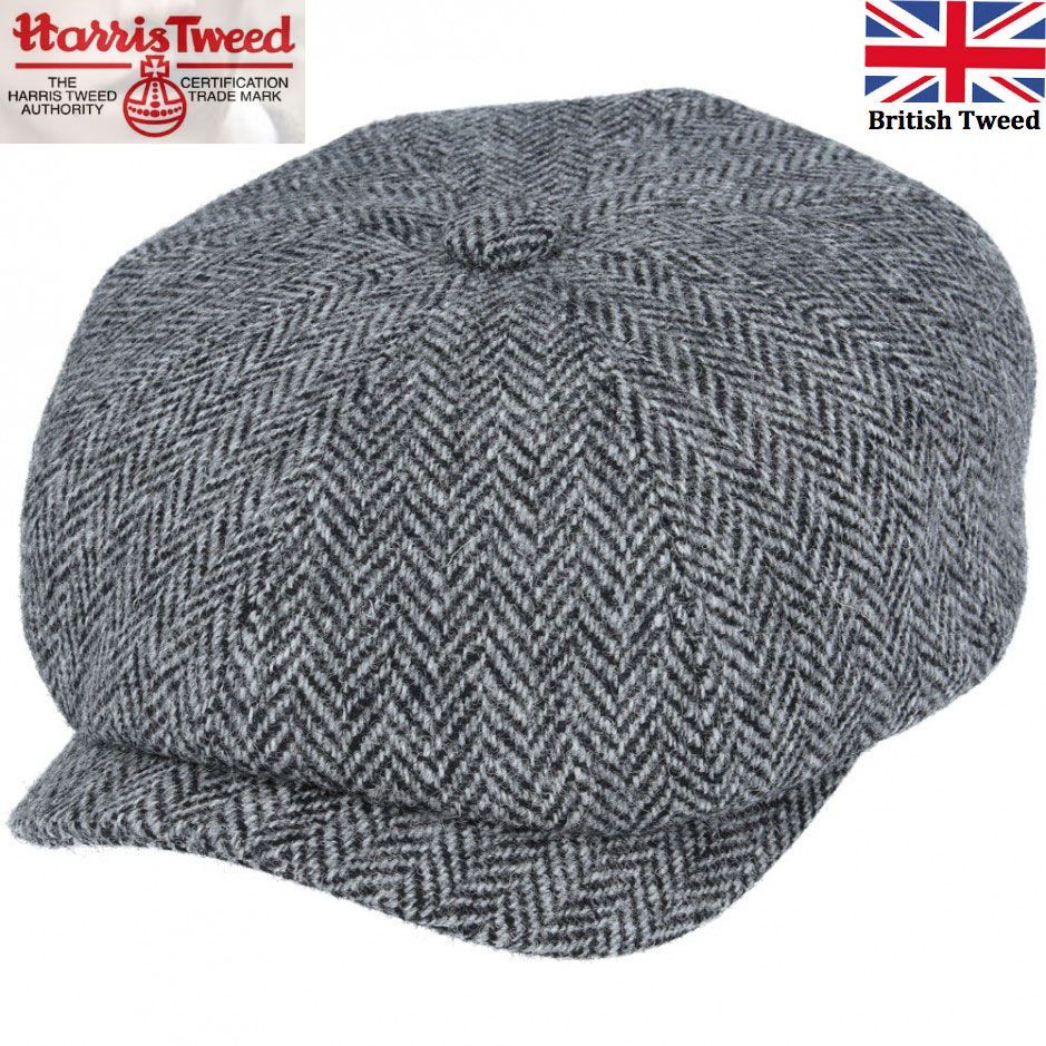 Gladwin Bond Harris Tweed Wool Herringbone Newsboy Caps