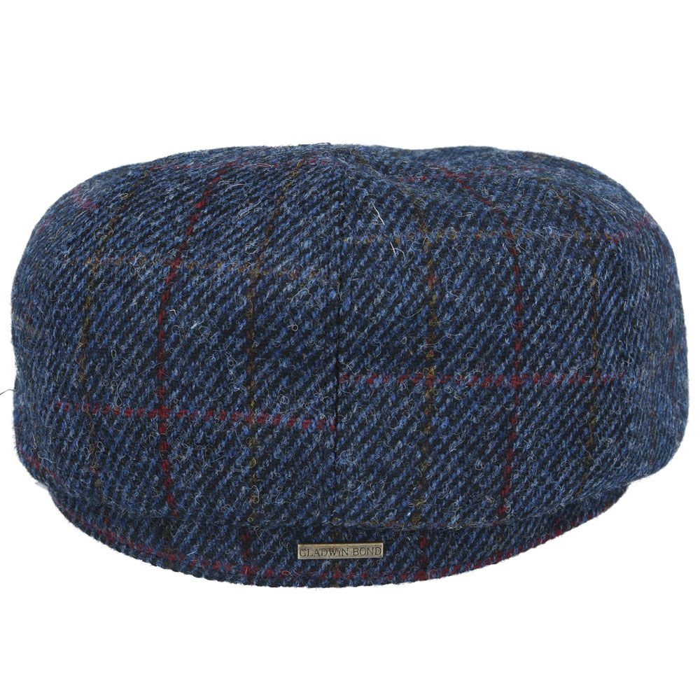 Gladwin Bond Navy Hat, 100% Wool Newsboy Flat Caps Harris Tweed, Baker Boy Cap