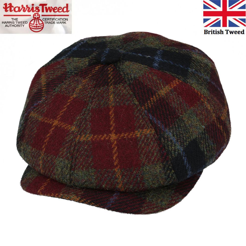 Gladwin Bond Burgundy Hat 100% Wool Newsboy Flat Caps Harris Tweed Baker Boy Cap