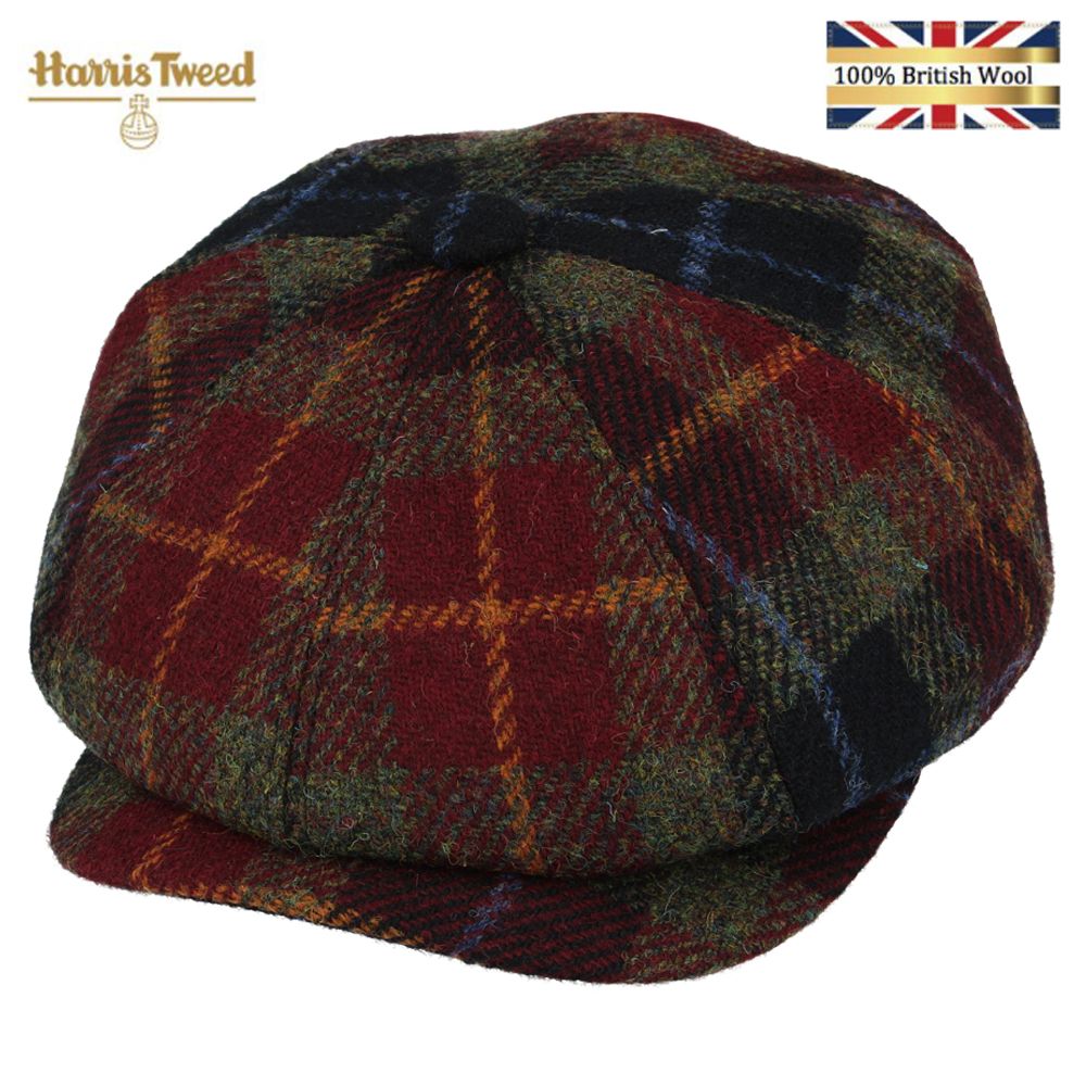 Gladwin Bond Burgundy Hat 100% Wool Newsboy Flat Caps Harris Tweed Baker Boy Cap