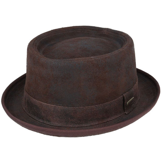 100% Sheepskin Leather Pork Pie Hat, Gladwin Bond PorkPie Leather Hat Handmade