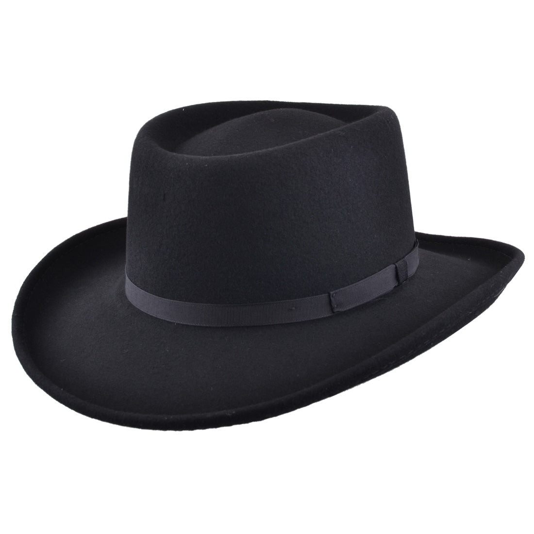 Classic Black 100% Wool Felt Gambler Hat | Crushable  | Brim Cowboy Style