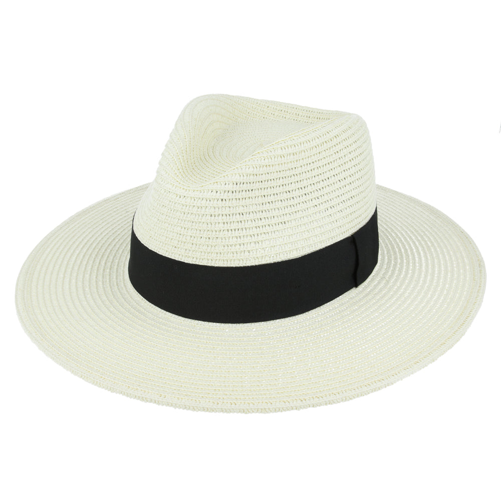 Summer Straw Fedora Hat Wide Brim Lightweight Packable Sun Hat for Beach Travel