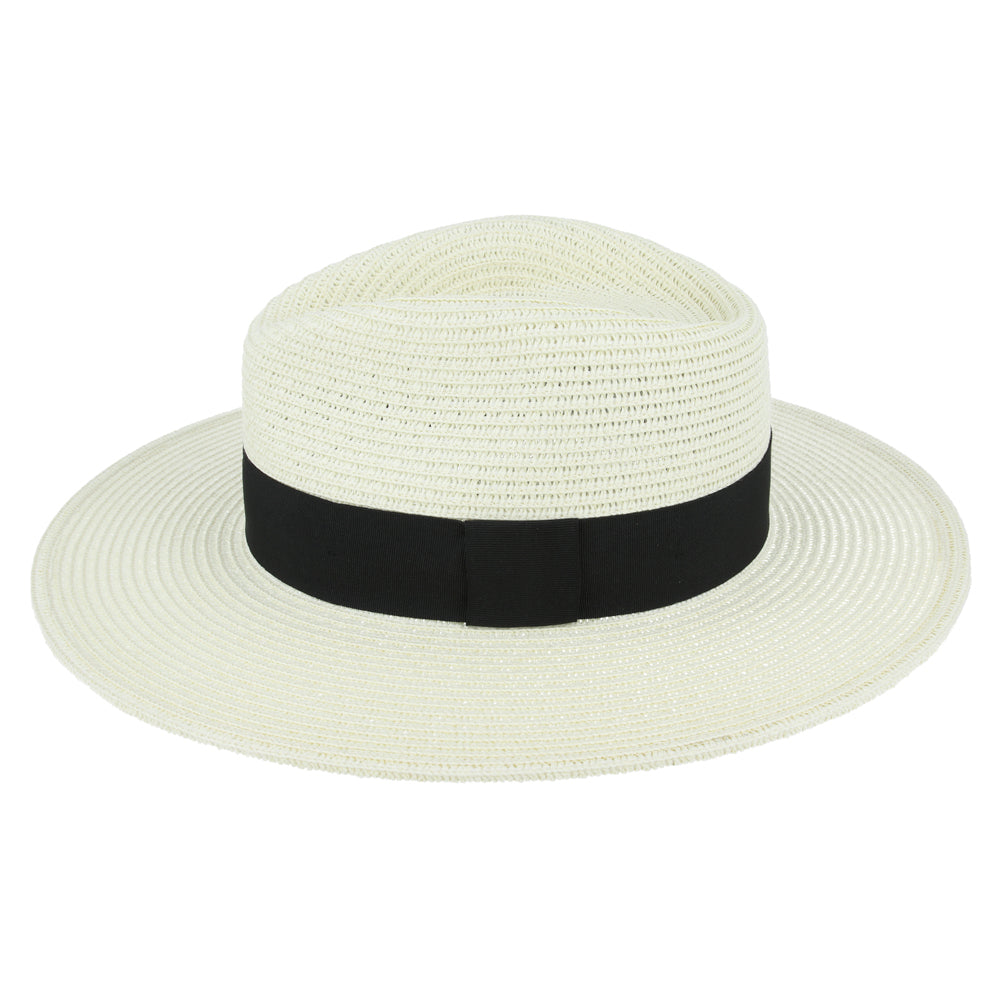 Summer Straw Fedora Hat Wide Brim Lightweight Packable Sun Hat for Beach Travel