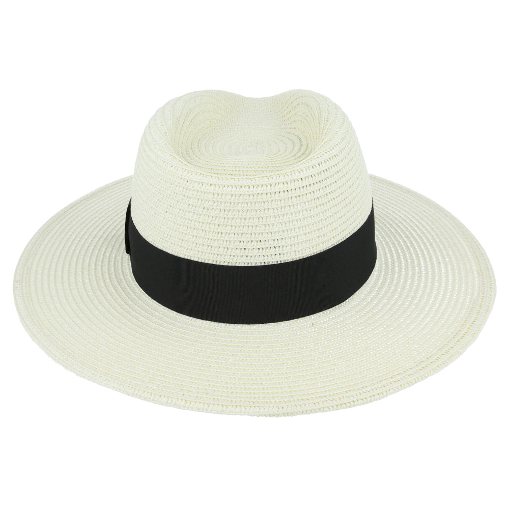 Summer Straw Fedora Hat Wide Brim Lightweight Packable Sun Hat for Beach Travel