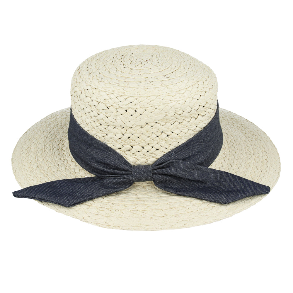 Women Straw Pork Pie Hat Summer Beach Sun Hat Adjustable One Size 55-59cm