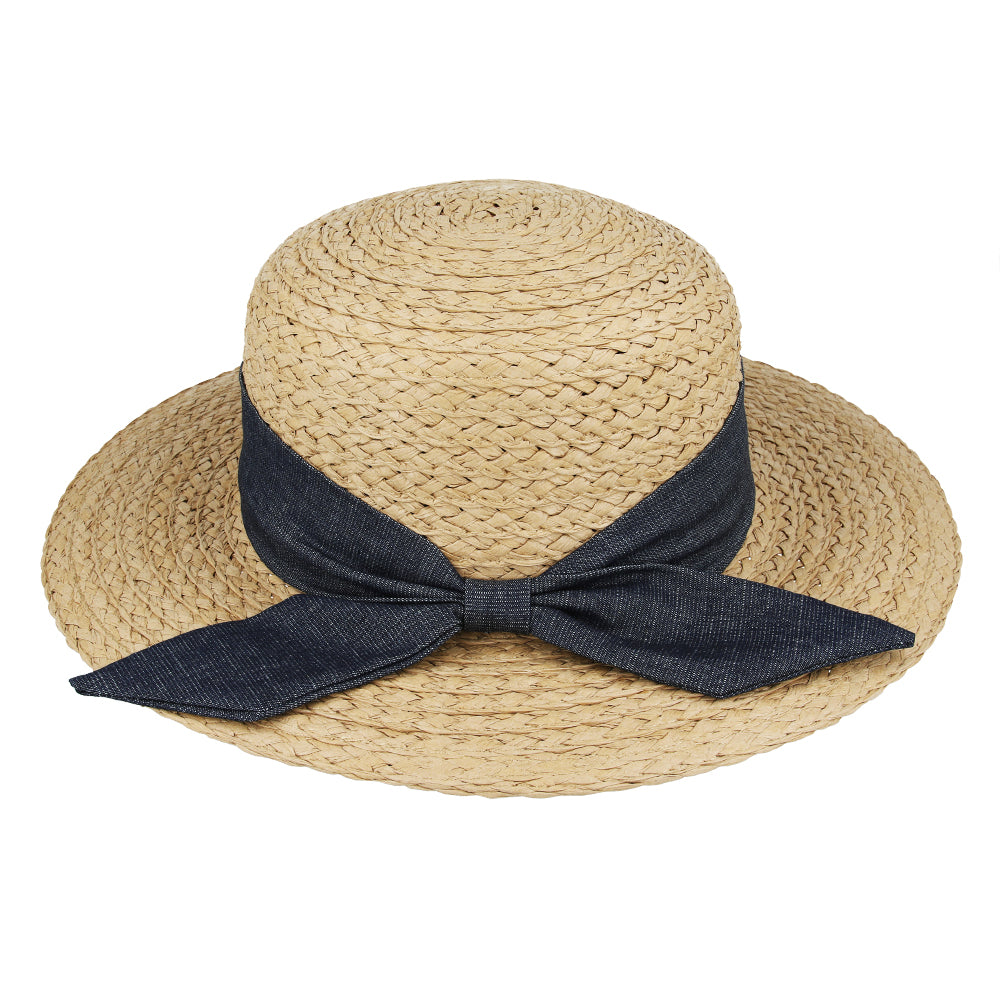 Women Straw Pork Pie Hat Summer Beach Sun Hat Adjustable One Size 55-59cm