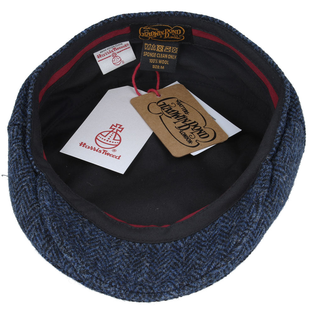 Gladwin Bond Harris Herringbone Wool Flat Cap – Navy