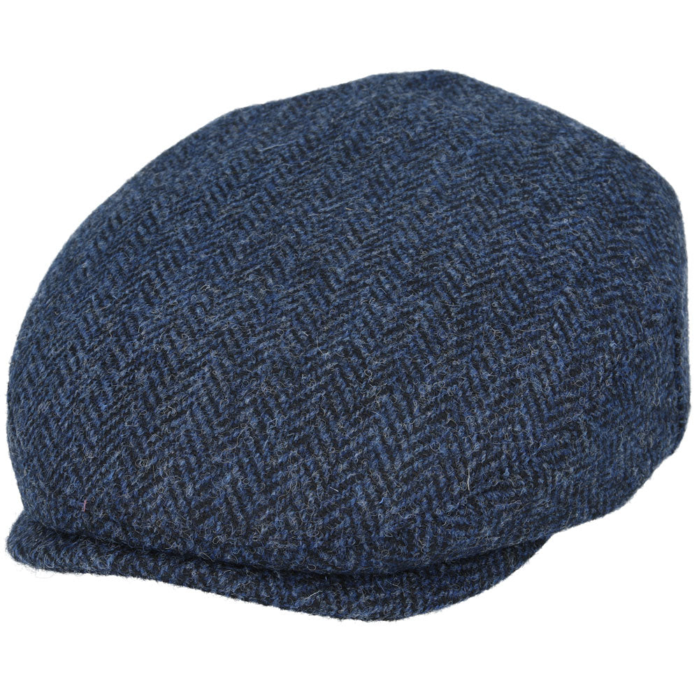 Gladwin Bond Harris Herringbone Wool Flat Cap – Navy