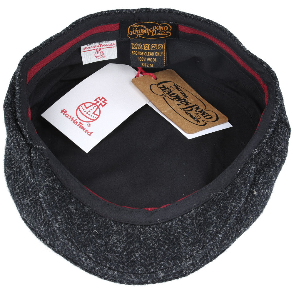 Gladwin Bond Harris Herringbone Wool Flat Cap – Black