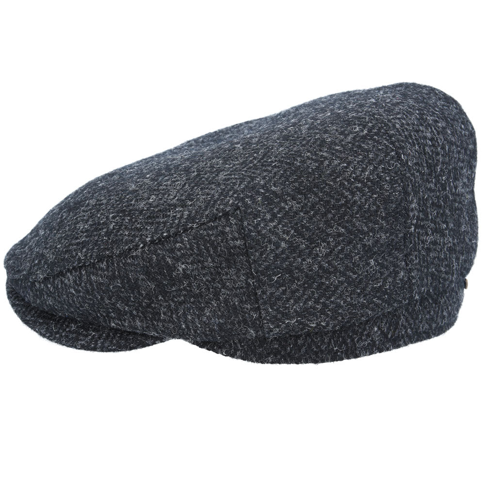 Gladwin Bond Harris Herringbone Wool Flat Cap – Black