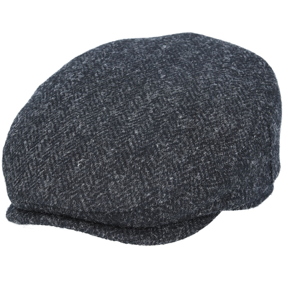 Gladwin Bond Harris Herringbone Wool Flat Cap – Black
