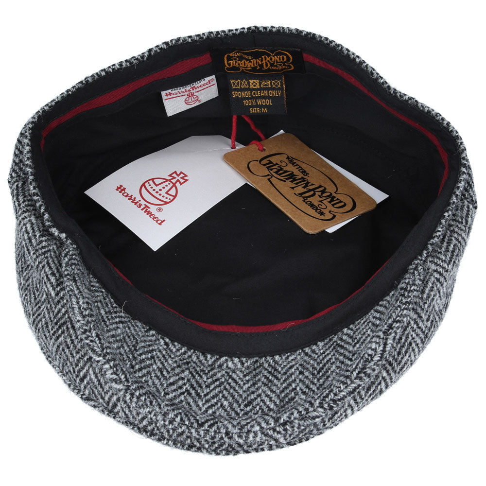 Gladwin Bond Harris Herringbone Wool Flat Cap – Grey-Black