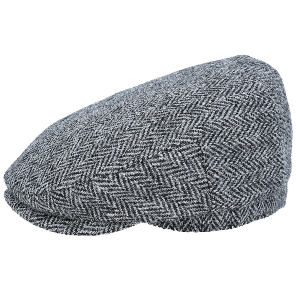Gladwin Bond Harris Herringbone Wool Flat Cap – Grey-Black