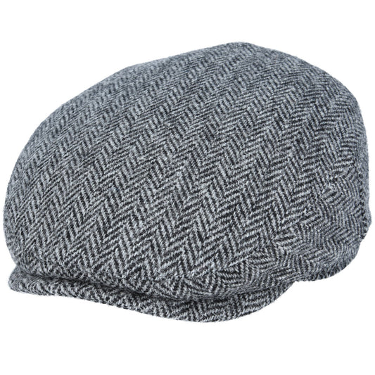 Gladwin Bond Harris Herringbone Wool Flat Cap – Grey-Black